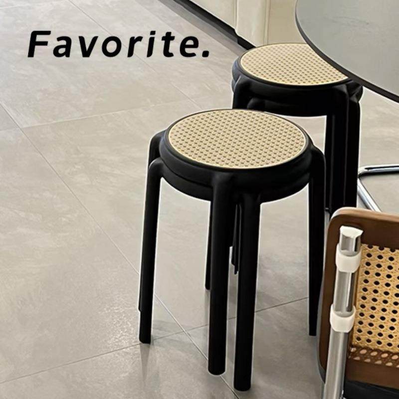 可凳子家塑用叠放餐厅用料餐桌凳简约出租房MSG备椅子中古仿藤编