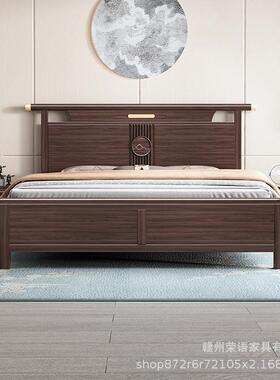 乌金木实床中式1.包8米双人大床现代简约木主卧1新.5米软储物KCD
