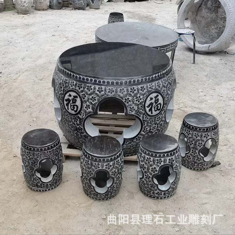 仿古石桌石凳一套青石鼓形桌子凳子庭院中式花园户外摆件厂家批发