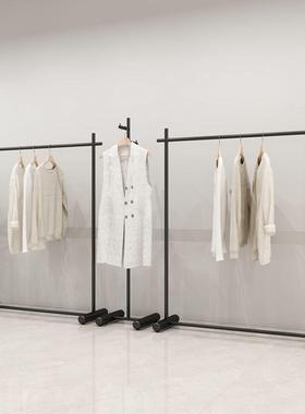 服店展装店MEL示架用黑色简约服装架落商地式网红轻奢陈列架铁艺