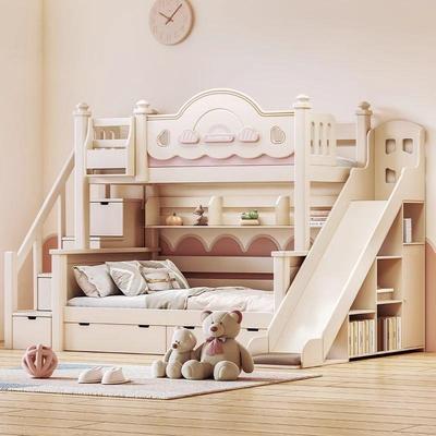 全实樱木RKI桃床木上下铺双人公主高床多功能大人上下铺低两层儿