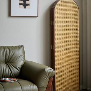 法式复入风折叠藤编屏风架客厅实木置古物书中古杂志架玄关FS7590