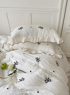 床四j58620件套水洗棉床泡泡纱夏季新款公主床奶油风单床品裙笠被