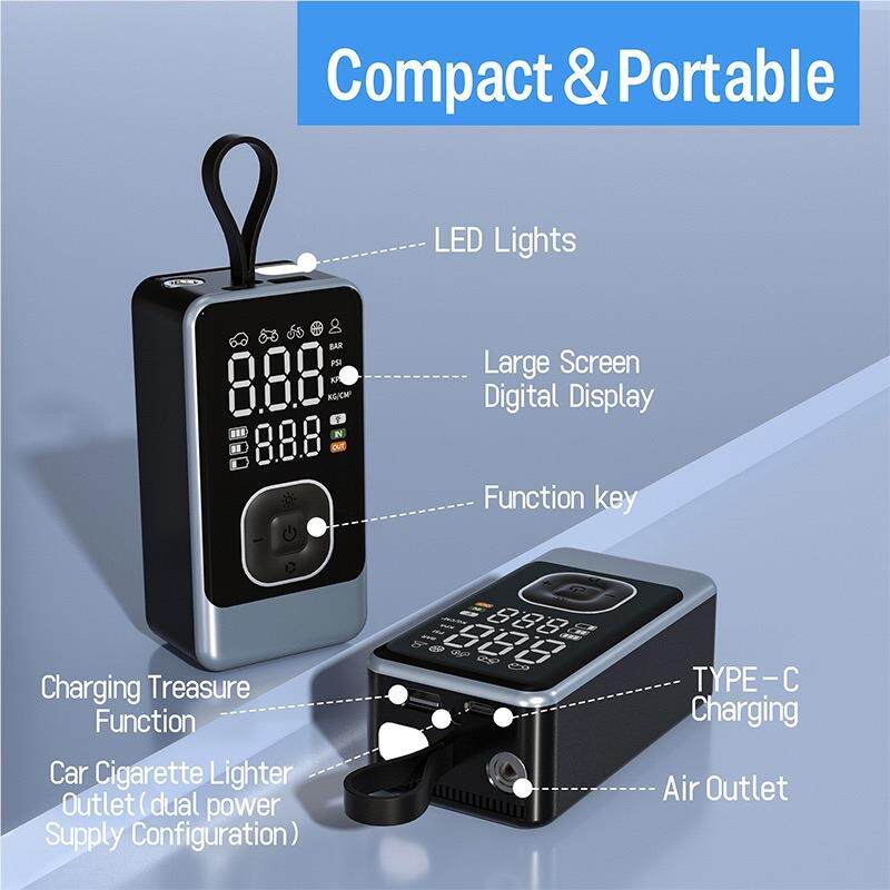 紧凑型便携式无线汽车轮胎充气迷你电动手持式空气压缩机数字气泵