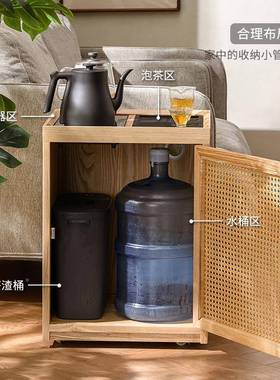 茶白蜡木动水柜原木茶桌边YHO柜茶吧机移茶台烧水壶一体风水桶放