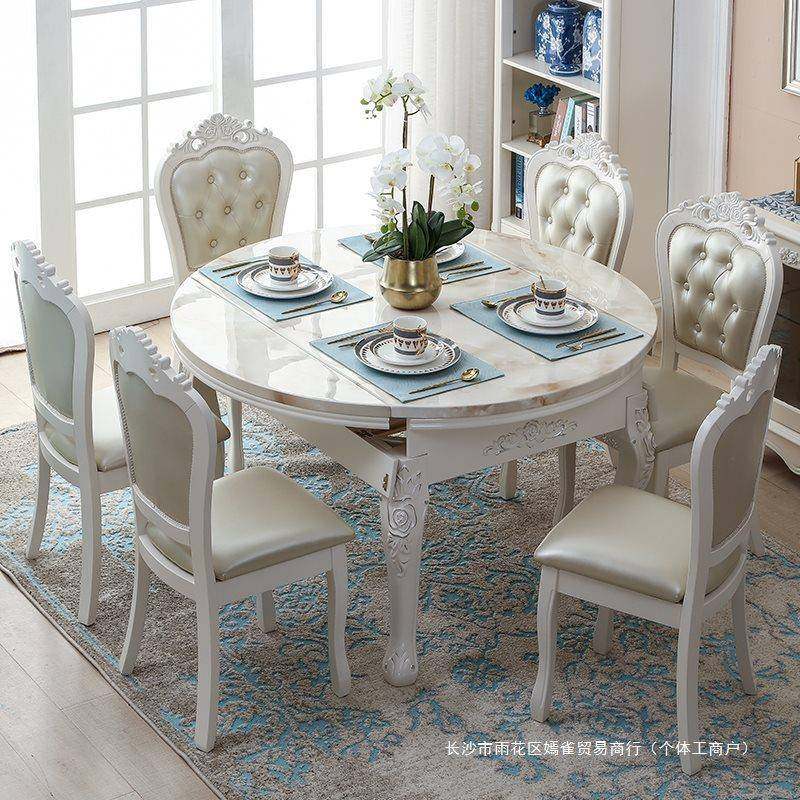 现欧式餐桌椅组合代简约小户大型实木理石饭桌伸折叠缩多功能M618