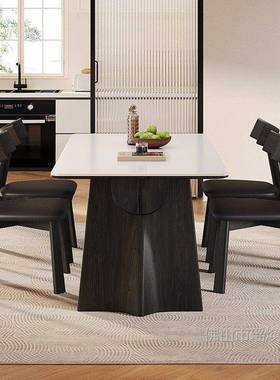 奢岩板家轻庭餐桌餐桌现代黑色实木简家用长方约形复古小UCX椅户