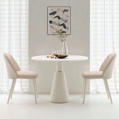 奶油风法圆桌餐桌小型户家用岩板102桌式椅组合轻奢接待洽谈台阳