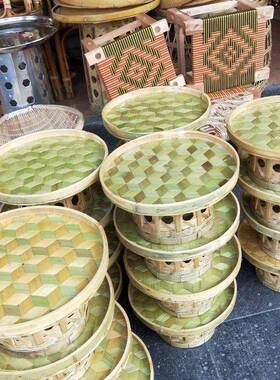 桌云南供德宏藤XNH编云南家居圆桌编手工竹编傣家子餐桌织傣族小