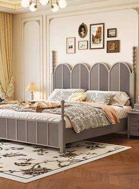 美式复古实213#-1大木床法式1.8m黑色小户型人主卧双床现代简风约