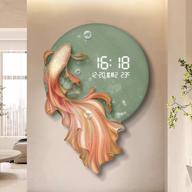 走现代10349年年有画鱼钟表挂E钟客厅餐厅玄关廊过道装饰LD灯挂墙
