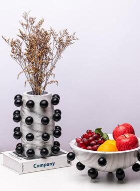 客代轻现奢树脂球花球大理石纹花瓶器样板间厅茶77589几创意果盘