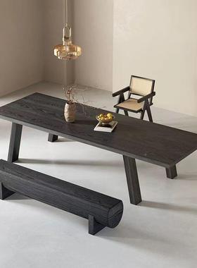 现极简木办公桌黑色实木长桌S-CZ2311代会议桌洽谈桌客全厅大板桌