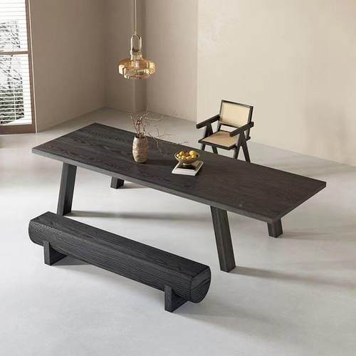 现极简木办公桌黑色实木长桌S-CZ2311代会议桌洽谈桌客全厅大板桌