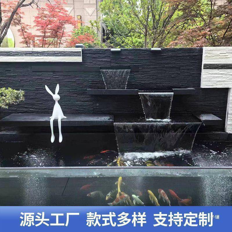 不锈钢瀑出水口水LRR幕墙流流水墙庭水景假布山花园鱼池景观水院