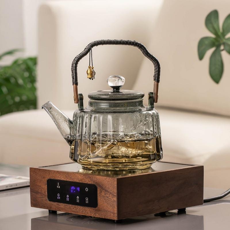家用茶花茶154壶大容量蒸耐热茶壶烟灰色煮一体高硼壶泡硅玻璃提