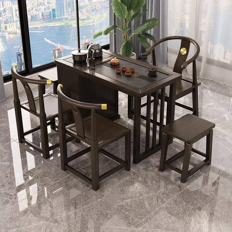 实木小型茶桌组胡桃ww木阳台泡茶台家用约休椅闲中古茶几简餐合桌