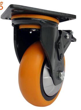 向脚轮荣墨绿6寸双刹橙色面圆聚氨酯轮静GXW音环保轮单轮重载350K