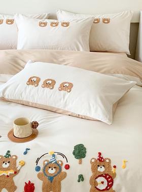 日夏艺新品卡风40576S水洗棉全棉毛巾绣工四件套纯棉通四件套可机