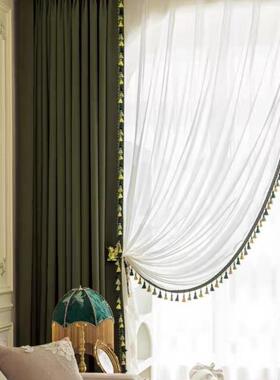 9光9%全遮窗帘法式厅美复古绿色加FPM厚雪尼式尔羊绒客卧室阳台