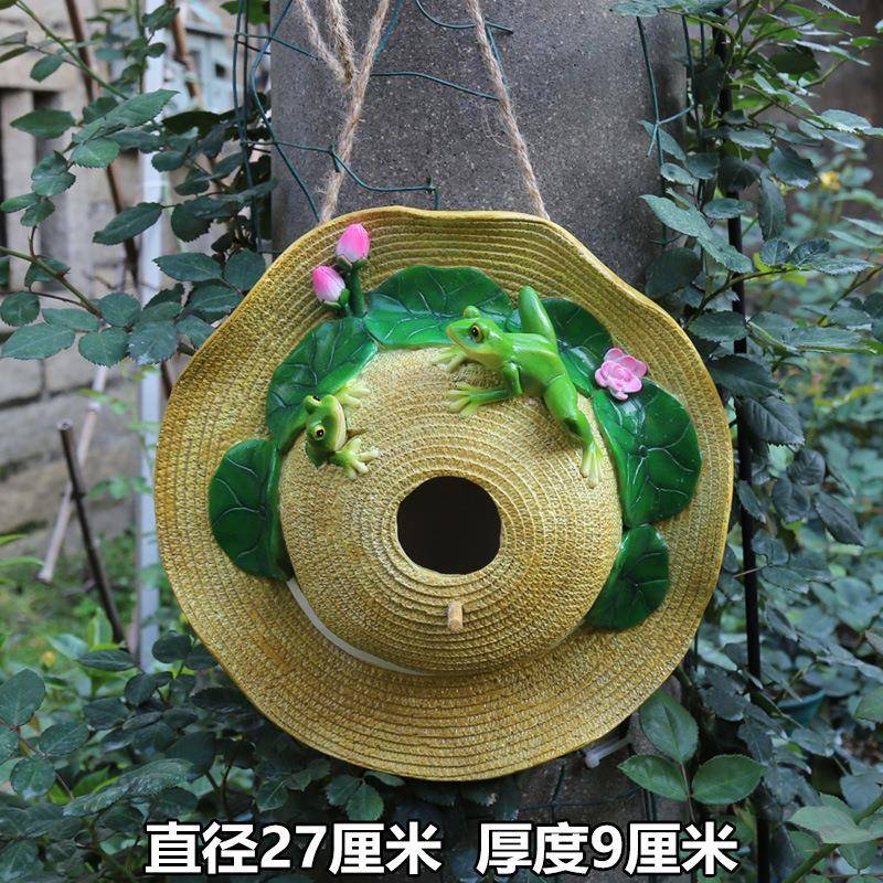 院装庭饰别1055墅花园造景园艺挂件美式真乡村鸟树脂仿草帽户外窝