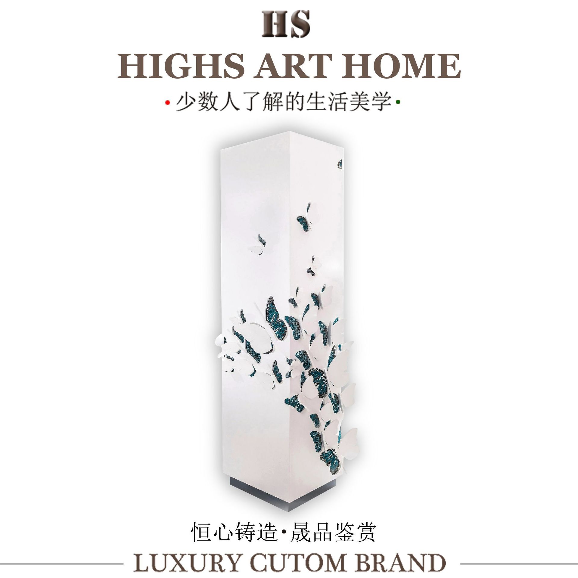 轻奢艺术豪宅小众实木贴水晶蝴蝶浮雕设计高款餐边柜东莞高定家具