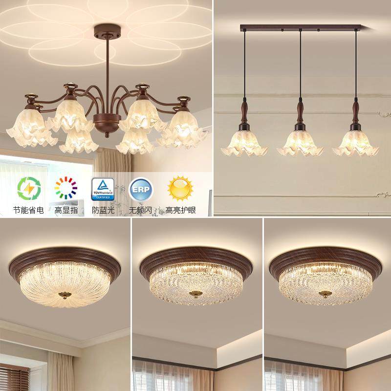 美式复具古铃兰花法式客中吊灯中古风2厅025新QF-YML水款山灯全屋