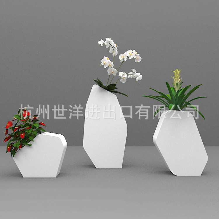 不锈钢异形花盆落地式商场酒店商务中心大堂装饰金属摆件花箱