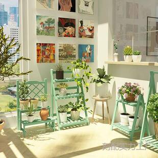 阳置台小花架物架复古实木物架飘窗多肉落SGHYZHJ地式花架子植花