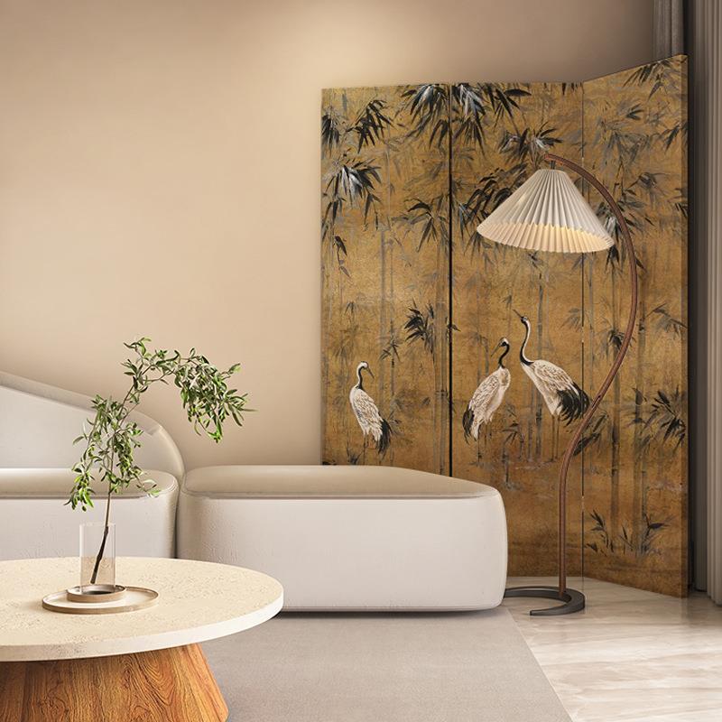 遮法式中古竹MED子仙鹤屏饰风隔客厅沙发背景挡装家用断折叠移动