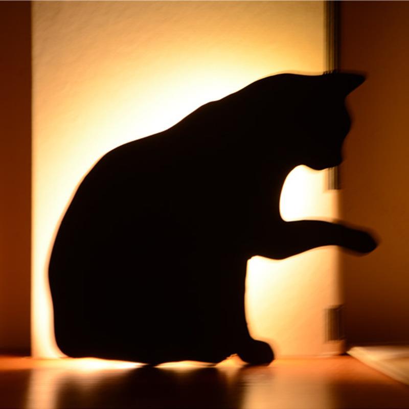 造创意LE猫咪小狗剪影DEE感应装灯D动物型墙壁饰小夜灯起夜喂奶灯