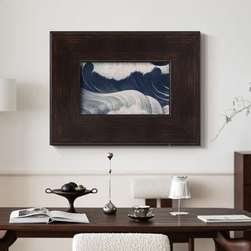 牛仔蓝氛围中海古浪日式浮世绘al202410木哑光油布客厅餐厅装饰感