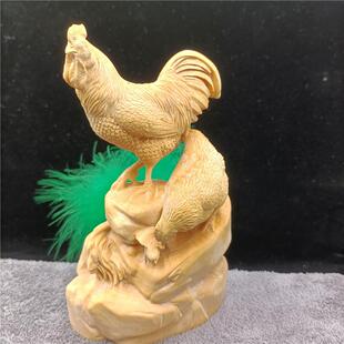 小叶公摆黄杨FJE木雕招家居装饰品大吉大利办室全家福生肖鸡件财