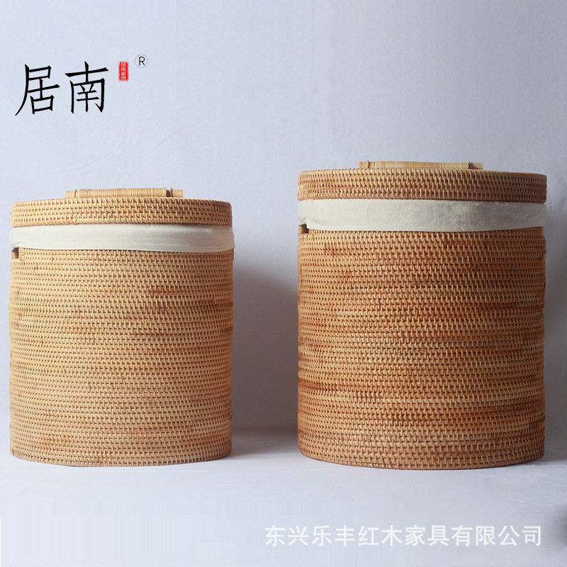 越南藤编带盖内衬脏衣篮