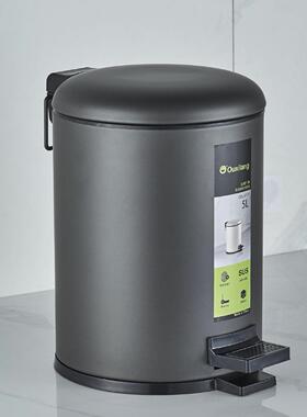 30不锈钢垃圾桶耐UTQ用圆脚盖静音高端酒店家用卧室踏垃用圾桶43L