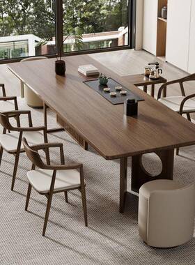 新式实木餐桌椅体组合原木大茶TEQ板盘一泡茶台简约家中用办公泡