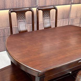 新731中式乌金木实木餐桌叠椅缩组合方圆用可两伸折中小户型家用