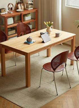 实木椅餐壳椅家用简约靠背餐桌椅子复木古73445中古茶桌轻奢感贝