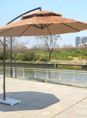 户外遮LQI阳伞摆圆摊院伞民宿仿稻草伞庭太阳伞花园双顶稻草真香