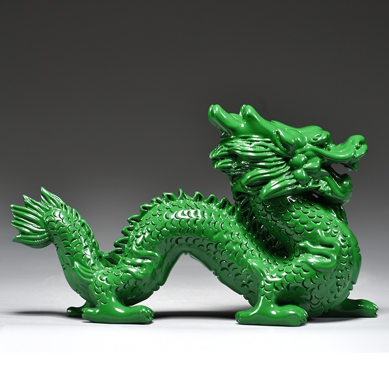 绿色实木雕刻龙摆件客厅玄关