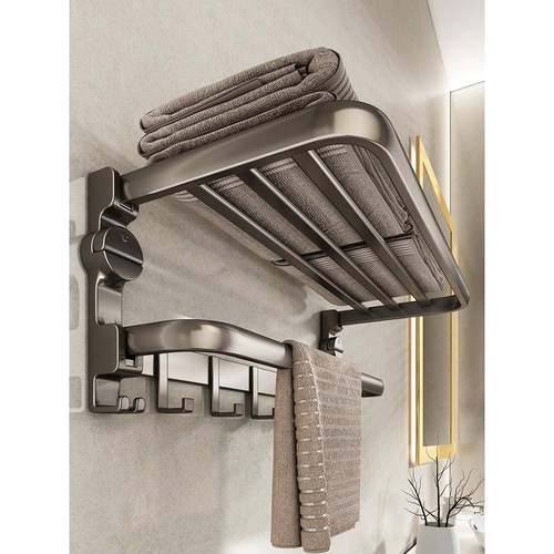 厕吸盘折巾叠毛巾架卫生间免打孔浴架子室置物架一体所挂钩928挂