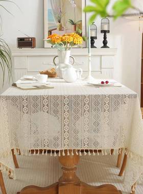 蕾丝米锦棉镂空色22112101照几何菱格流苏台布餐桌布婚礼装l拍饰
