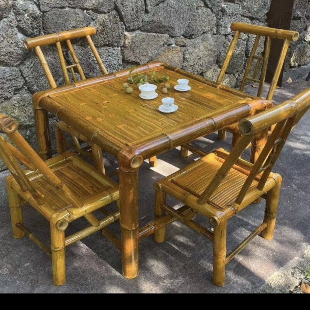 复古手工竹编围炉煮茶桌椅套装