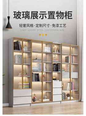 奢书柜一体组合带玻纳璃门地书架储ZG-67138物柜实木落收柜轻子书