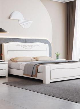 檬榆实木床现代简约白色51物箱.8米双人床主卧1.UEZ米储高婚床