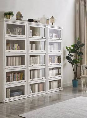 美落式实书柜客厅地书架防尘玻饰璃ZG-66940木门装柜靠墙一体储物