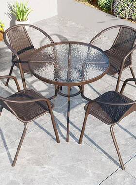 户桌椅阳台露天桌椅套件外花园现代铁艺桌椅伞PFS45786室庭院休闲