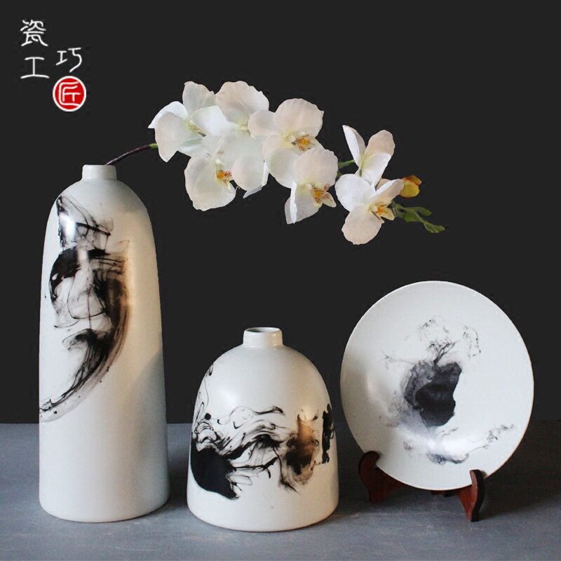 新中式青花瓷花瓶带盘水培摆件
