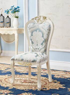 欧式餐椅现代雕花LNM木酒店休闲白美靠背凳子甲书桌家用实餐色厅
