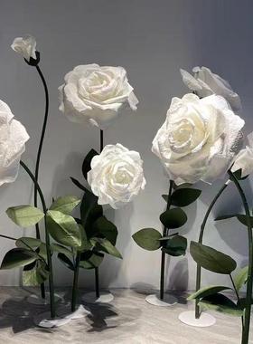 婚礼工纸艺大玫花婚礼表手求婚布置装白饰网红橱窗美陈030201瑰红